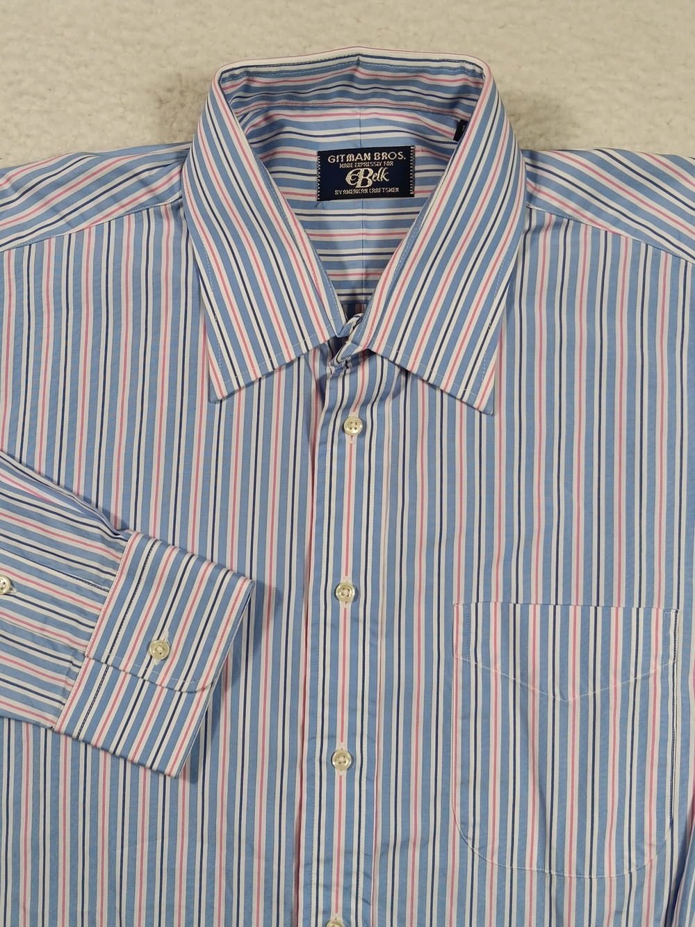 Vintage Gitman Bros Shirt Mens 16.5-33 Long Sleeve Button Up Striped Nautical